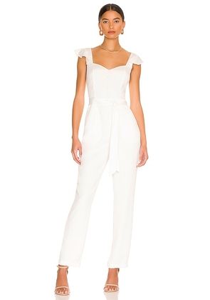 MORE TO COME Gloria Flutter Jumpsuit in White. Size L, M, S, XS.