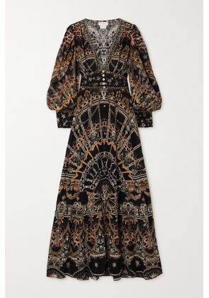 Camilla - Crystal-embellished Printed Fil Coupé Silk-charmeuse Maxi Dress - Black - xx small,x small,small,medium,large,x large,xx large