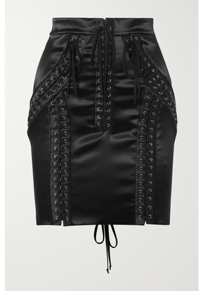 Dolce & Gabbana - Lace-up Stretch-satin Mini Skirt - Black - IT46