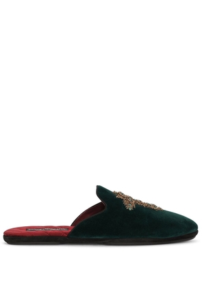 Dolce & Gabbana cross-embellished velvet slippers - Green