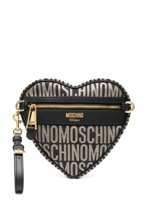 Moschino logo-jacquard metallic clutch bag - Black