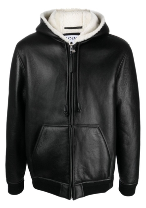 LOEWE Anagram-patch leather hooded coat - Black