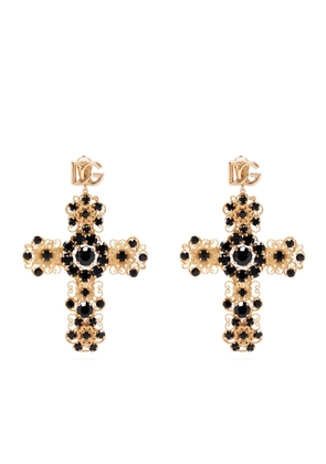 Dolce & Gabbana rhinestone-embellished cross pendant earrings - Gold