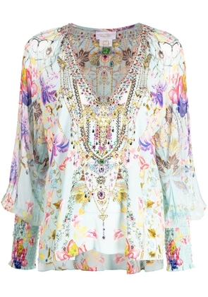Camilla shirred-cuff floral blouse - Multicolour