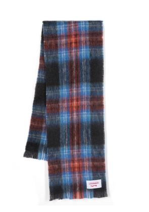 Charles Jeffrey Loverboy logo-patch wool-blend plaid scarf - Blue