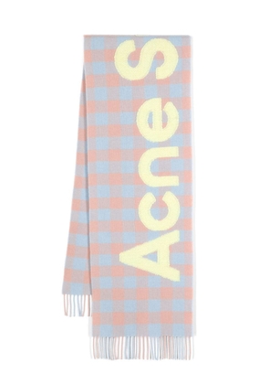 Acne Studios logo-patch checked wool scarf - Blue