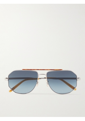 Brunello Cucinelli - Oliver Peoples Aviator-Style Gold-Tone Sunglasses - Men - Silver