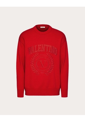 Valentino CREWNECK SWEATER IN WOOL WITH MAISON EMBROIDERY Man RED L
