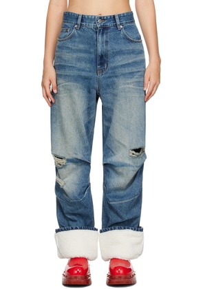 We11done Blue Shearling Cuff Jeans