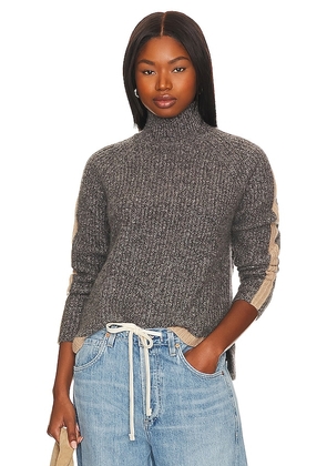 Autumn Cashmere Tipped Mock Neck Sweater in Grey. Size S, XL.