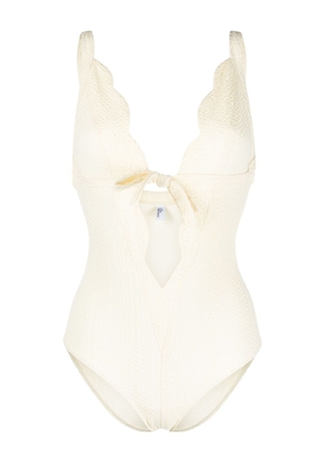 Lisa Marie Fernandez scallop bow-detail seersucker swimsuit - Neutrals