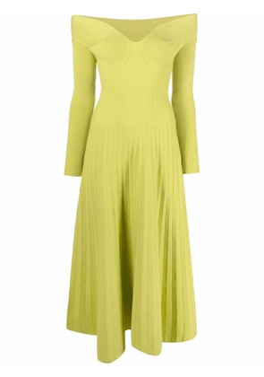 Maria Lucia Hohan off-shoulder ribbed-knit flared dress - Green