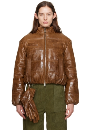 Saks Potts Brown Franklin Leather Puffer Jacket & Gloves Set