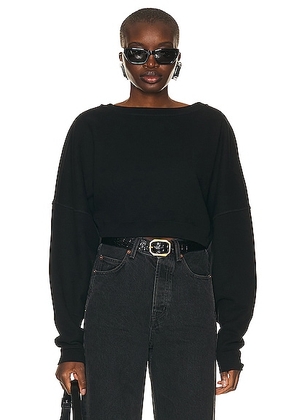 Saint Laurent Cropped Sweatshirt in Noir - Black. Size S (also in L, M, XS).