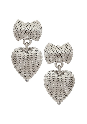 Alessandra Rich Heart Pendant Pearl Earrings in Cry Silver - Metallic Silver. Size all.