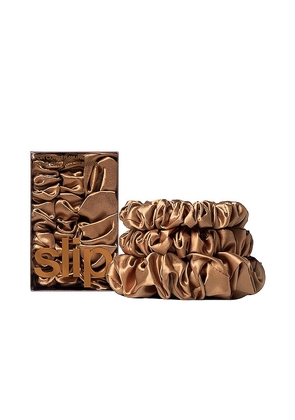 slip Midi & Large Scrunchie Set Of 3 in Brown.