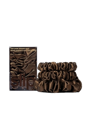 slip Midi & Large Scrunchie Set Of 3 in Chocolate.
