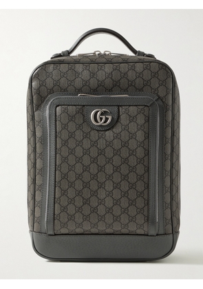 Gucci - Ophidia Leather-Trimmed Monogrammed Coated-Canvas Backpack - Men - Gray