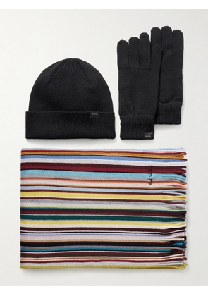 Paul Smith - Wool Scarf, Beanie and Gloves Set - Men - Black