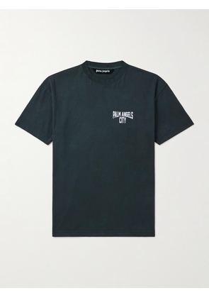 Palm Angels - City Logo-Print Washed Cotton-Jersey T-Shirt - Men - Gray - XS