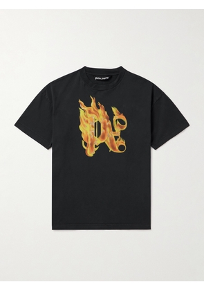 Palm Angels - Burning Monogram Embellished Logo-Print Cotton-Jersey T-Shirt - Men - Black - XS
