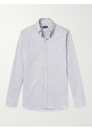 TOM FORD - Slim-Fit Button-Down Collar Checked Cotton Shirt - Men - White - EU 39