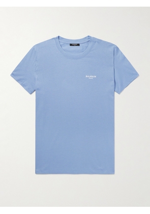 Balmain - Logo-Flocked Cotton-Jersey T-Shirt - Men - Blue - XS
