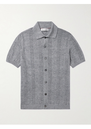 Brunello Cucinelli - Striped Linen and Cotton-Blend Shirt - Men - Gray - IT 46