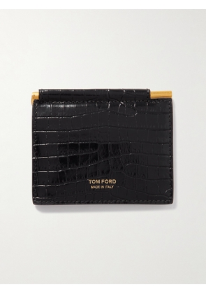 TOM FORD - Croc-Effect Leather Billfold Wallet and Money Clip - Men - Black