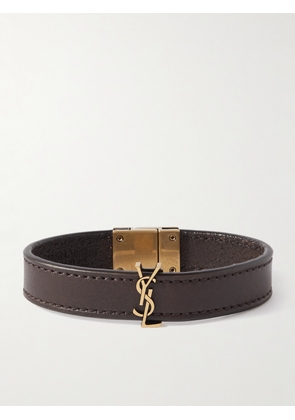 SAINT LAURENT - Cassandre Logo-Embellished Leather and Gold-Tone Bracelet - Men - Brown - M