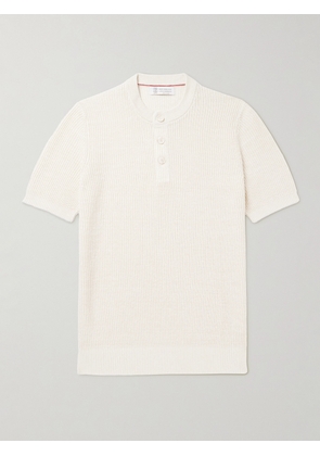 Brunello Cucinelli - Ribbed Linen and Cotton-Blend Henley T-Shirt - Men - Neutrals - IT 46