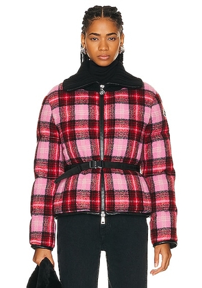 Moncler Zambeze Jacket in Pink Plaid - Pink. Size 3/L (also in 0/XS, 1/S, 2/M).