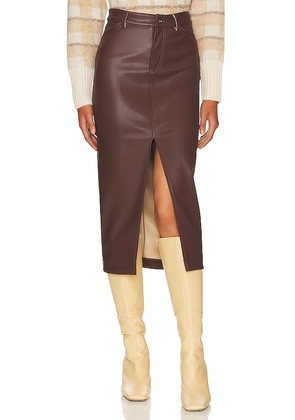 HEARTLOOM Jae Faux Leather Skirt in Chocolate. Size L, M, S, XL.
