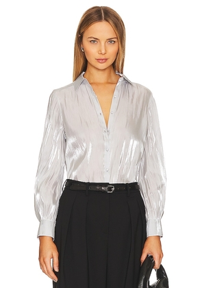 Cinq a Sept Kandice Top in Metallic Silver. Size L, XS.