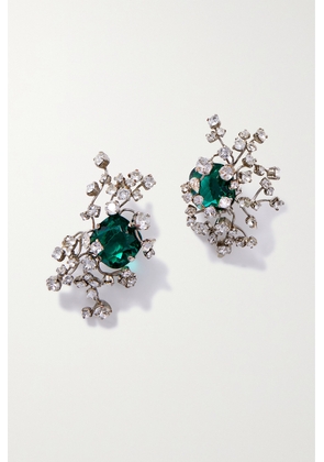 SAINT LAURENT - Constellation Silver-tone Crystal Clip Earrings - Green - One size