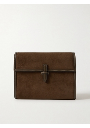 Hunting Season - Leather-trimmed Suede Clutch - Brown - One size