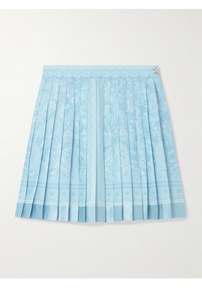 Versace - Pleated Satin-trimmed Floral-print Crepe De Chine Mini Skirt - Blue - IT36,IT38,IT40,IT42,IT44,IT46