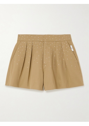 AZ Factory - + Lutz Huelle Minni Pleated Crystal-embellished Cotton-twill Shorts - Brown - FR34,FR36,FR38,FR40,FR42