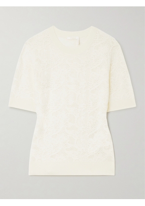 Chloé - Crocheted Wool And Silk-blend T-shirt - White - x small,small,medium,large,x large
