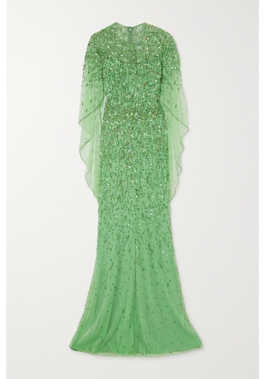 Jenny Packham - Delphine Cape-effect Embellished Tulle Gown - Green - UK 6,UK 8,UK 10,UK 12,UK 14,UK 16,UK 18,UK 20