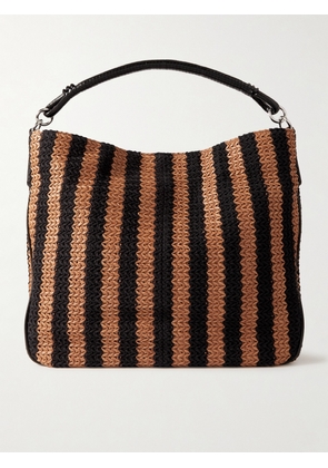 STAUD - Perry Leather-trimmed Striped Woven Raffia Tote - Black - One size