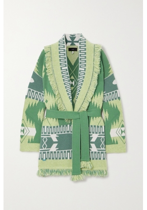 Alanui - Icon Belted Fringed Jacquard-knit Cashmere Cardigan - Green - x small,small,medium,large,x large
