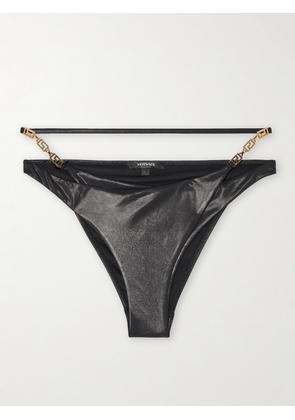 Versace - Embellished Cutout Metallic Bikini Briefs - Black - 1,2,3,4,5