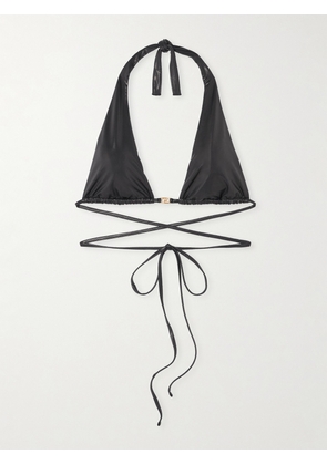 Versace, Vita Twist-front Jacquard-trimmed Bikini Top, Black, 1,2,3,4,5