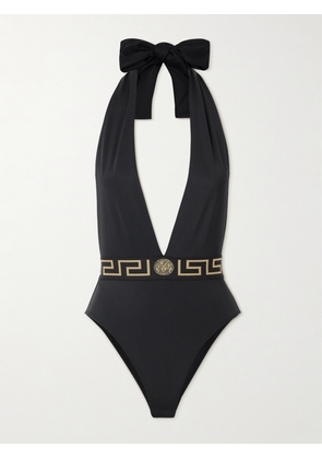 Versace - Jacquard-trimmed Halterneck Swimsuit - Black - 1,2,3,4,5