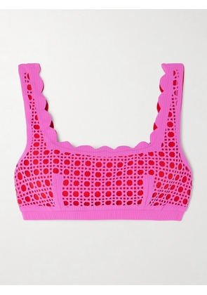 Marysia - Palm Springs Scalloped Laser-cut Seersucker Bikini Top - Pink - x small,small,medium,large