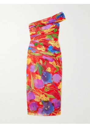 Carolina Herrera - One-shoulder Gathered Floral-print Silk-chiffon Midi Dress - US0,US2,US4,US6,US8,US10