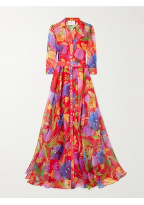 Carolina Herrera - Belted Floral-print Silk-chiffon Gown - Red - US2,US4,US6,US8