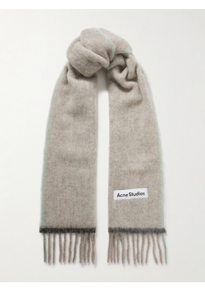 Acne Studios - Appliquèd Fringed Knitted Scarf - Neutrals - One size