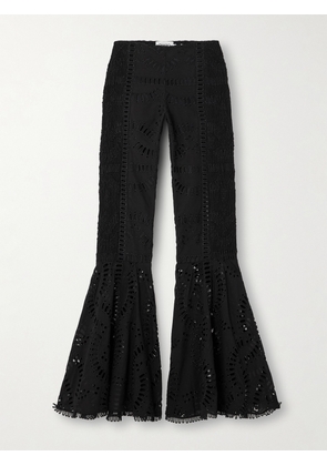 Charo Ruiz - Trouk Broderie Anglaise Cotton-blend Flared Pants - Black - x small,small,medium,large,x large